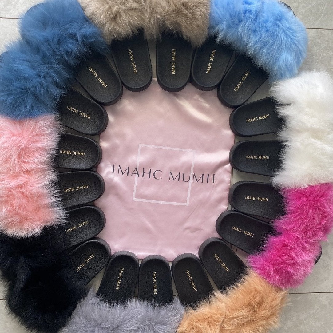 Fox Fur Slides Fur For Slippers Fox Fur Slides Women's – Imahcmumii