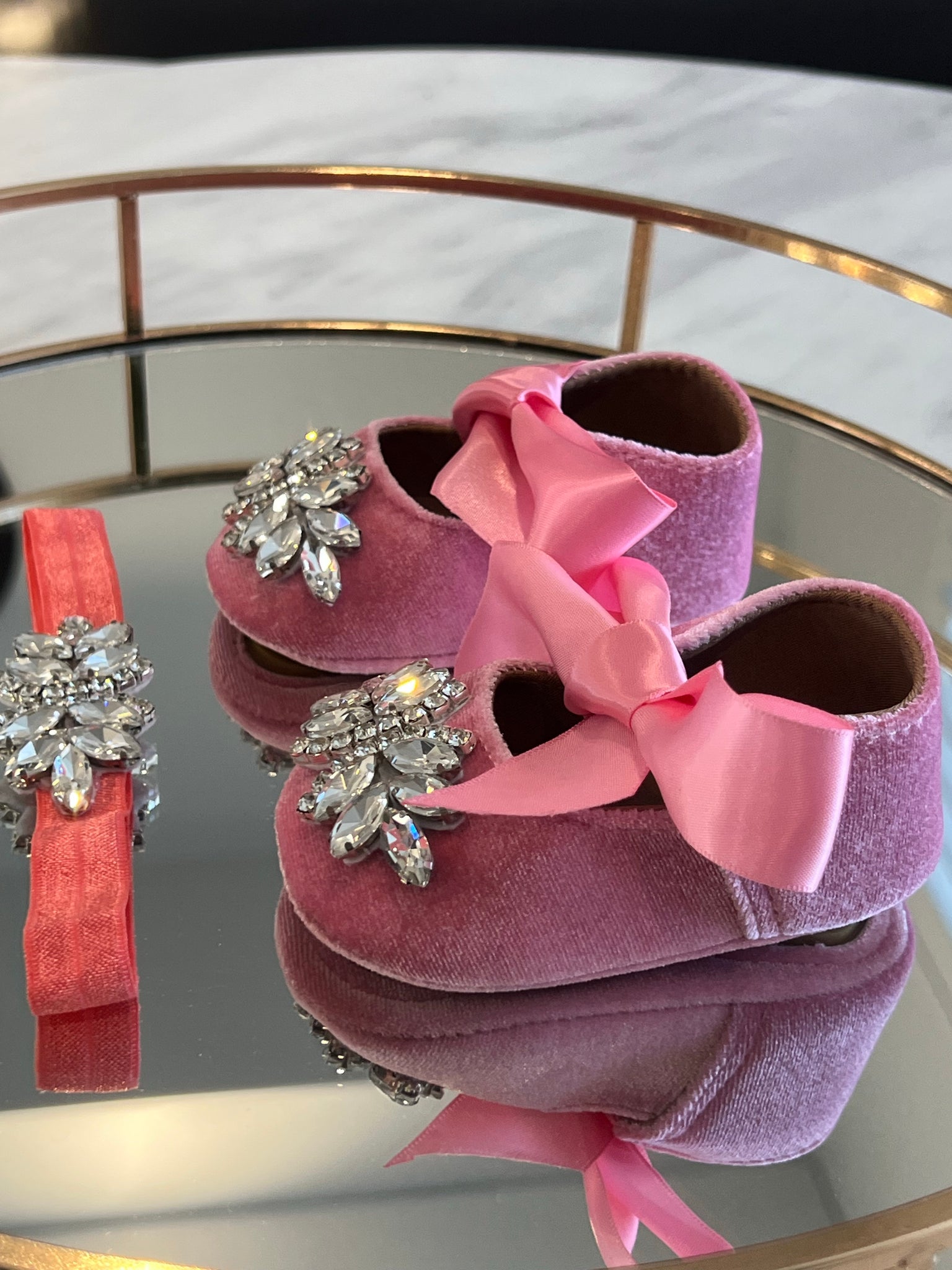 Pink Velvet Crystal Shoes